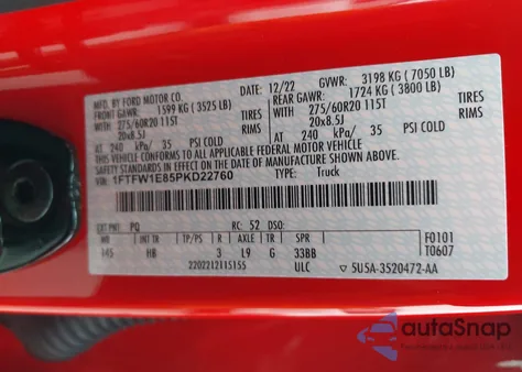 2023 Ford F-150 Lariat from USA, damaged, VIN 1FTFW1E85PKD22760